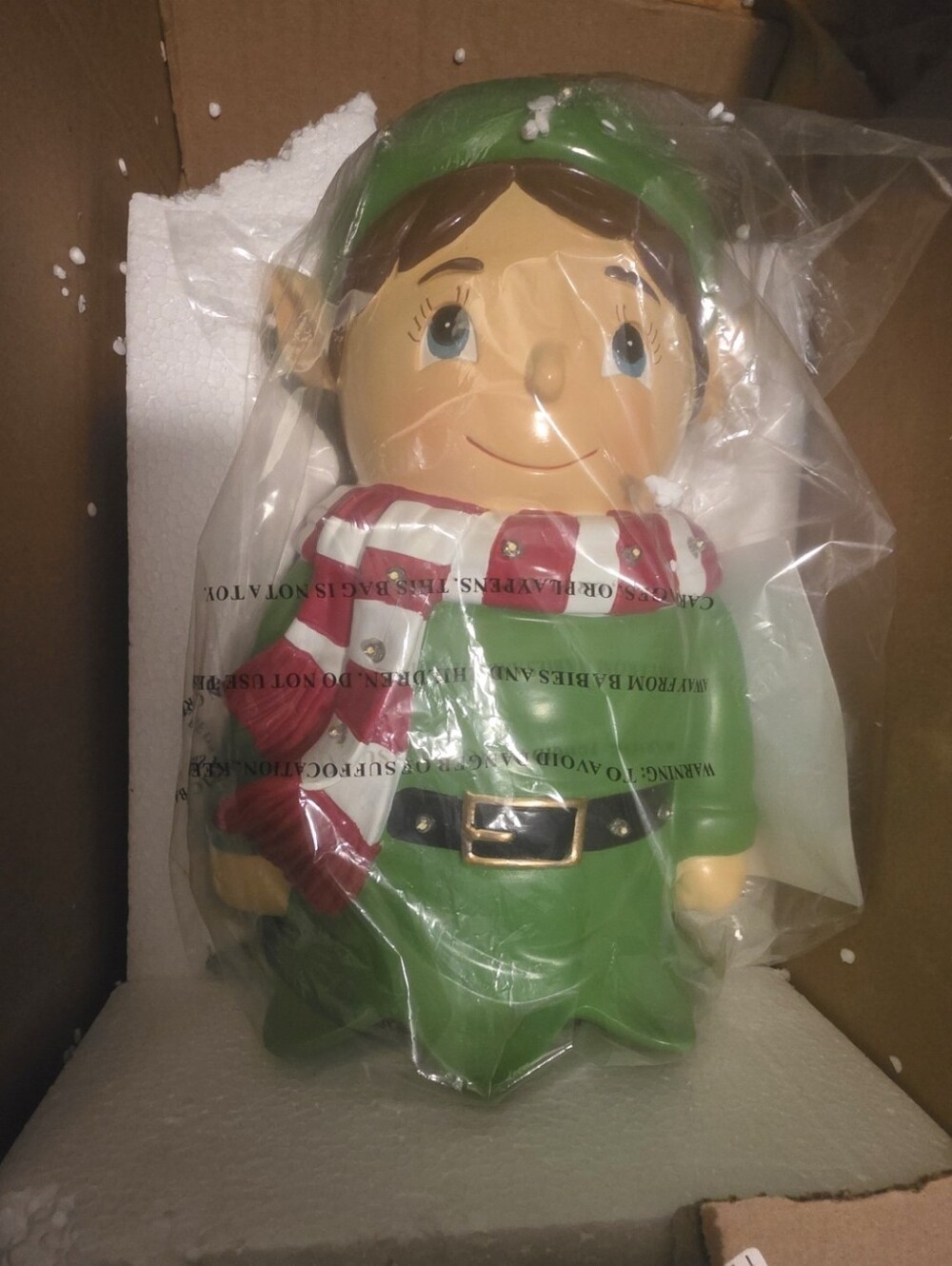 Plow & Hearth Lighted Twinkling Holiday Elf Boy Statue 18" New In Box
